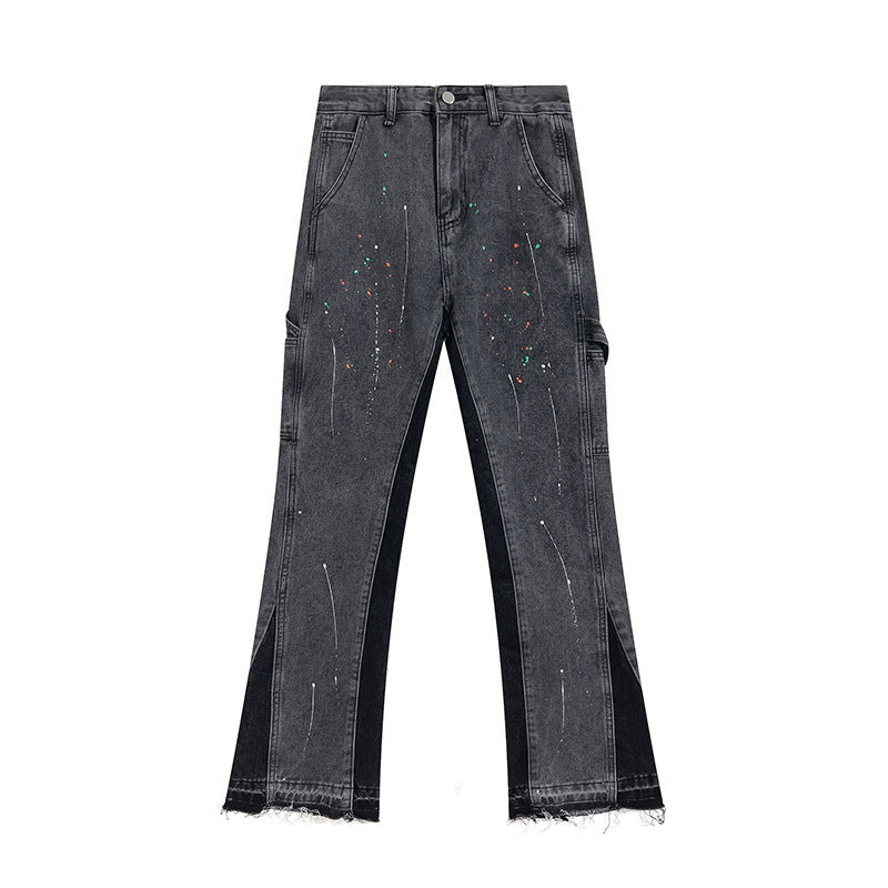 Men’s Stretch Straight-Leg Jeans – Ink Splash Street Style Denim