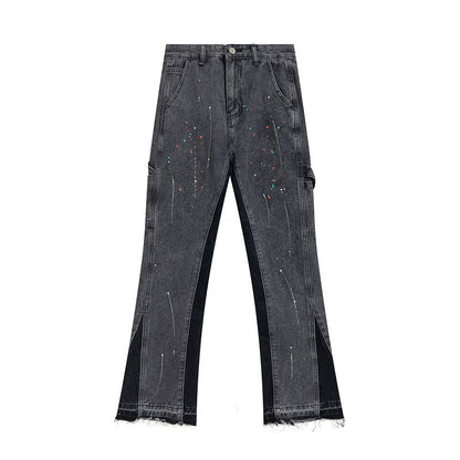 Men’s Stretch Straight-Leg Jeans – Ink Splash Street Style Denim