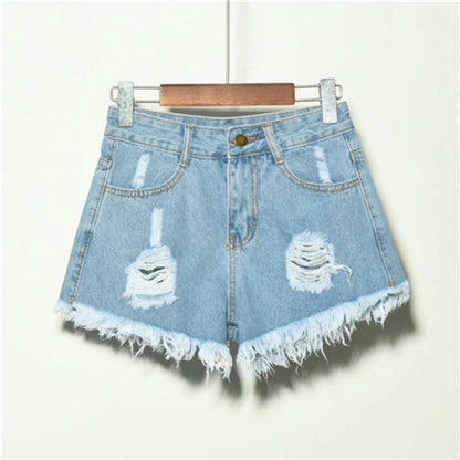 Distressed High-Waisted Denim Shorts – Loose Fit, Wide-Leg Hot Pants for Women