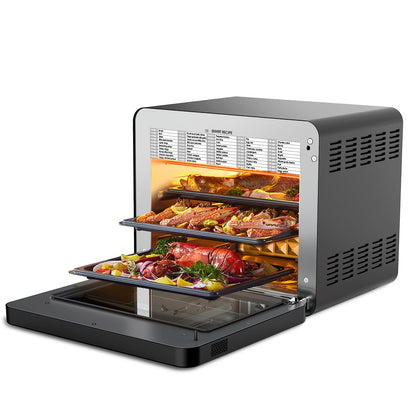 Geek Chef 26QT Steam Air Fryer Toaster Oven – 50-in-1 Countertop Convection Oven with Rotisserie, Dehydrator, and LED Touchscreen – Black Stainless Steel