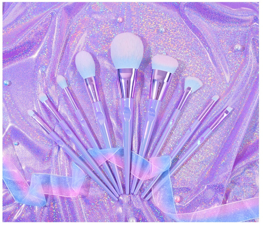 Mermaid-Inspired 10-Piece Makeup Brush Set – Vibrant, Soft & Cruelty-Free