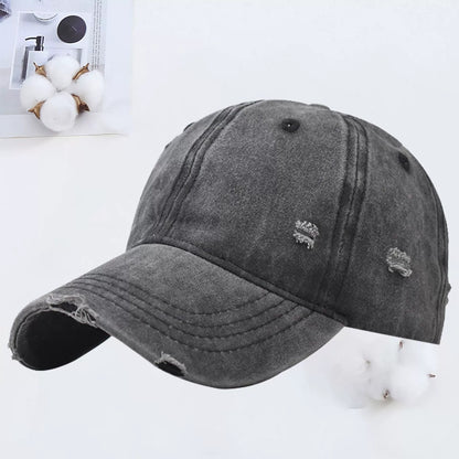 Outdoor Embroidered Washed Baseball Cap - Vintage Hole Design
