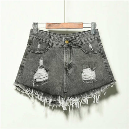 Distressed High-Waisted Denim Shorts – Loose Fit, Wide-Leg Hot Pants for Women