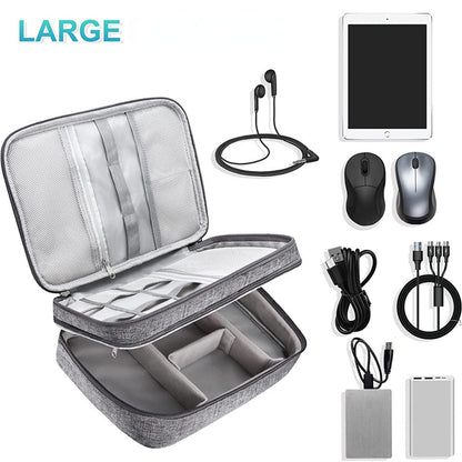 Waterproof Electronics Organizer Travel Case – Double-Layer Cable & Charger Storage Bag with Adjustable Dividers
