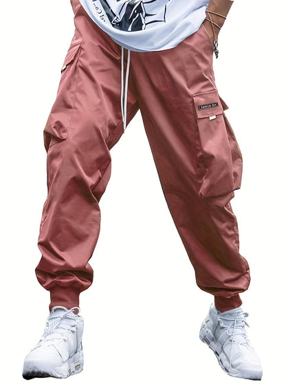 Men's Multi-Pocket Cargo Pants Casual Hip-Hop Drawstring Trousers for Outdoor & Streetwear