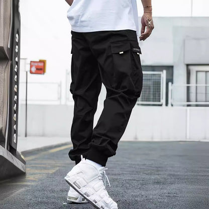 Men's Multi-Pocket Cargo Pants Casual Hip-Hop Drawstring Trousers for Outdoor & Streetwear