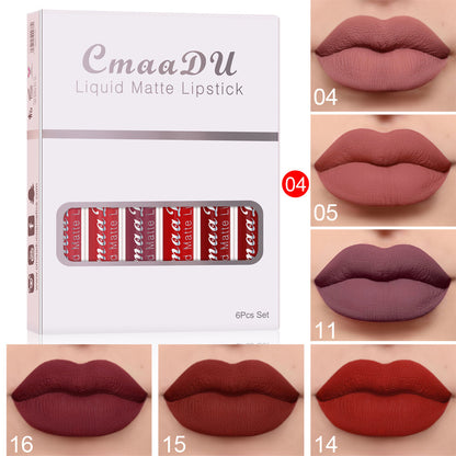 6-Box Matte Non-Stick Cup Waterproof Lipstick Set – Long-Lasting Velvet Lip Gloss Collection