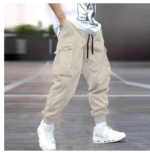 Men's Multi-Pocket Cargo Pants Casual Hip-Hop Drawstring Trousers for Outdoor & Streetwear