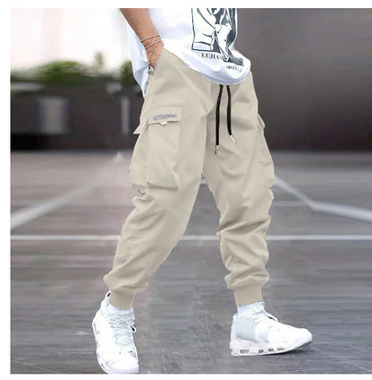 Men's Multi-Pocket Cargo Pants Casual Hip-Hop Drawstring Trousers for Outdoor & Streetwear