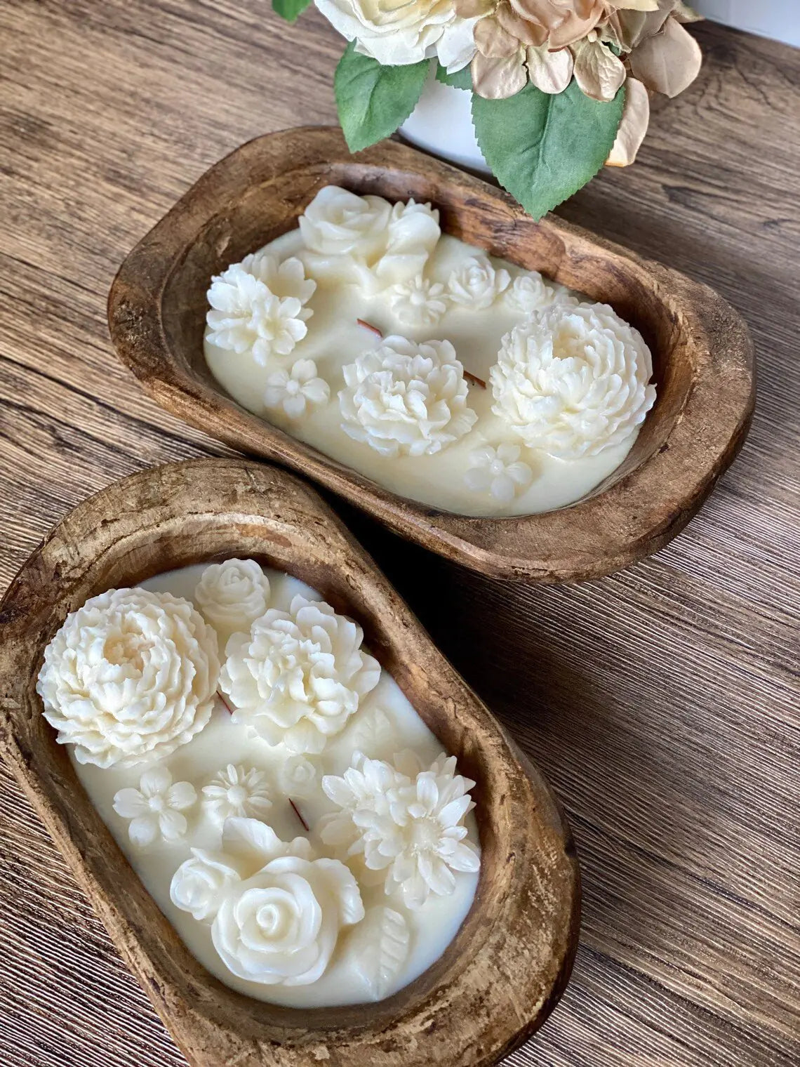 Floral Essence Wooden Bowl Candle