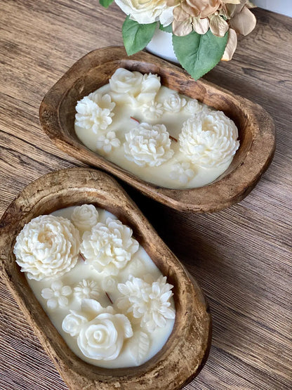 Floral Essence Wooden Bowl Candle