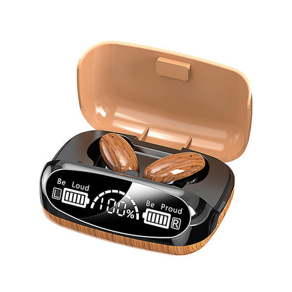 M35 Bluetooth Headset – Wood Grain TWS Earbuds with Noise Reduction & Power Display