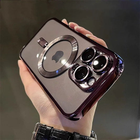 Plating Soft TPU Full Lens Protect Case for iPhone 13 14 12 11 15 Pro Max Plus Magsafe Magnetic Phone Case Wireless Charge Cover