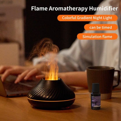 RGB Flame Aroma Diffuser – 130ml 3D Colorful Flame Humidifier with Fire Volcano Effect
