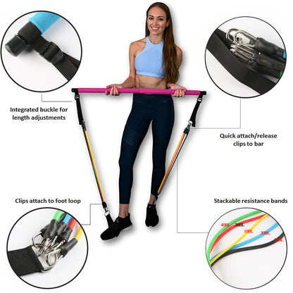 Portable Pilates Bar Kit with Resistance Bands – Full-Body Home Gym Equipment for Strength Training & Flexibility