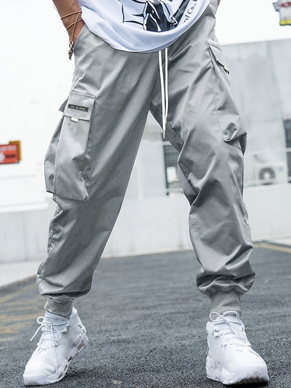 Men's Multi-Pocket Cargo Pants Casual Hip-Hop Drawstring Trousers for Outdoor & Streetwear