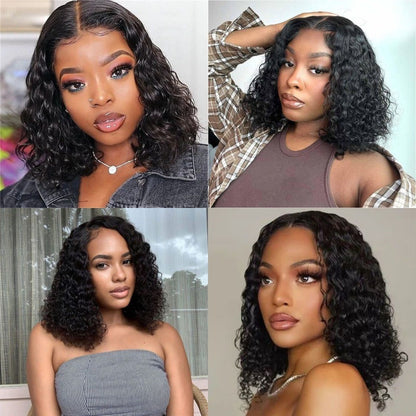 Frontal Human Hair Water Wave Bob Wig - Natural Look & Double Suction Design