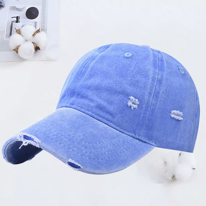 Outdoor Embroidered Washed Baseball Cap - Vintage Hole Design