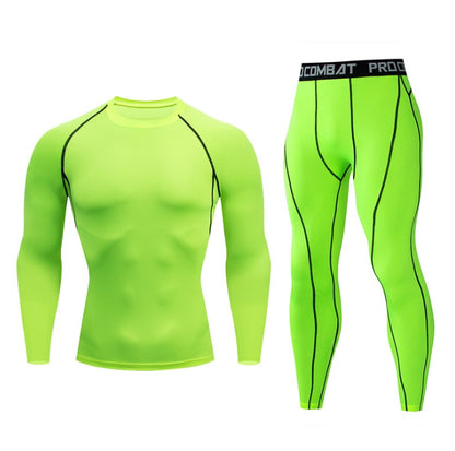 "Men's Fitness Suit - Quick-Drying Gym Sports Tights & Long-Sleeved Top"