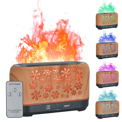 Christmas Snowflake Ultrasonic Aromatherapy Humidifier – 7-Color LED Flame Effect Diffuser with Remote Control