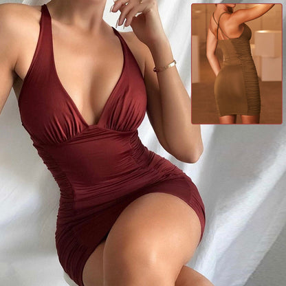 Sexy Deep V-Neck Backless Dress – Slim Fit Summer Mini Dress for Women