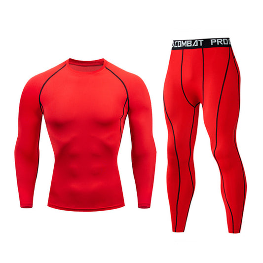"Men's Fitness Suit - Quick-Drying Gym Sports Tights & Long-Sleeved Top"
