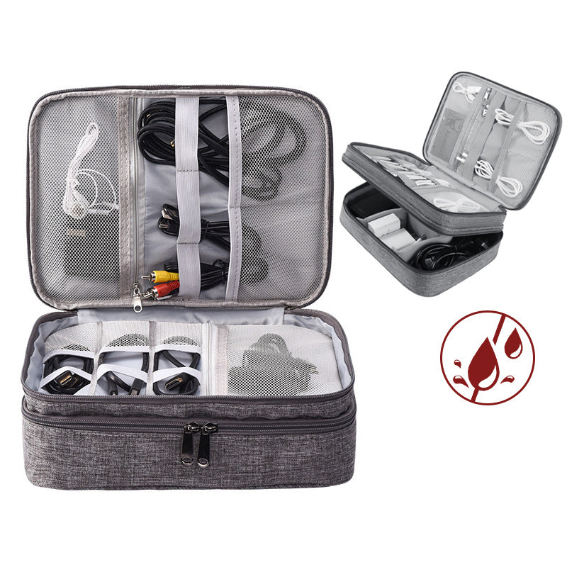 Waterproof Electronics Organizer Travel Case – Double-Layer Cable & Charger Storage Bag with Adjustable Dividers