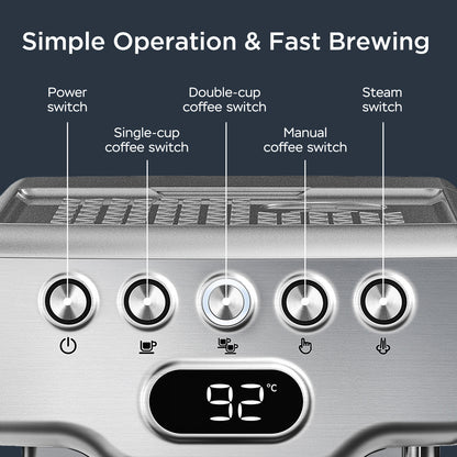 Geek Chef 20-Bar Espresso Machine – Stainless Steel Espresso Maker with Milk Frother & 1.8L Water Tank