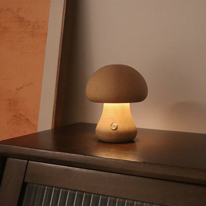 INS Wooden Mushroom LED Night Light – Touch-Controlled Bedside Lamp for Bedroom & Nursery