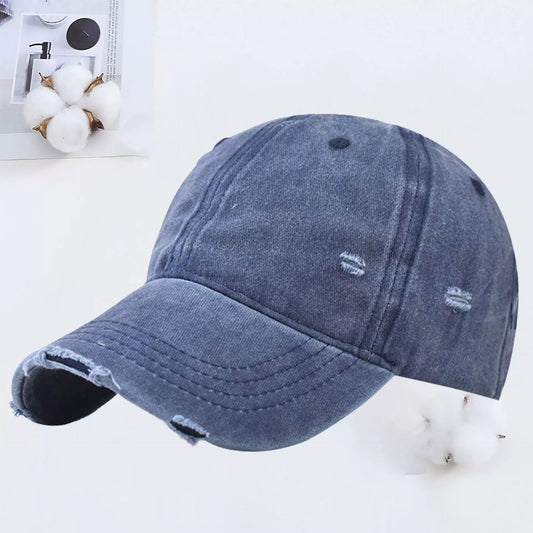 Outdoor Embroidered Washed Baseball Cap - Vintage Hole Design