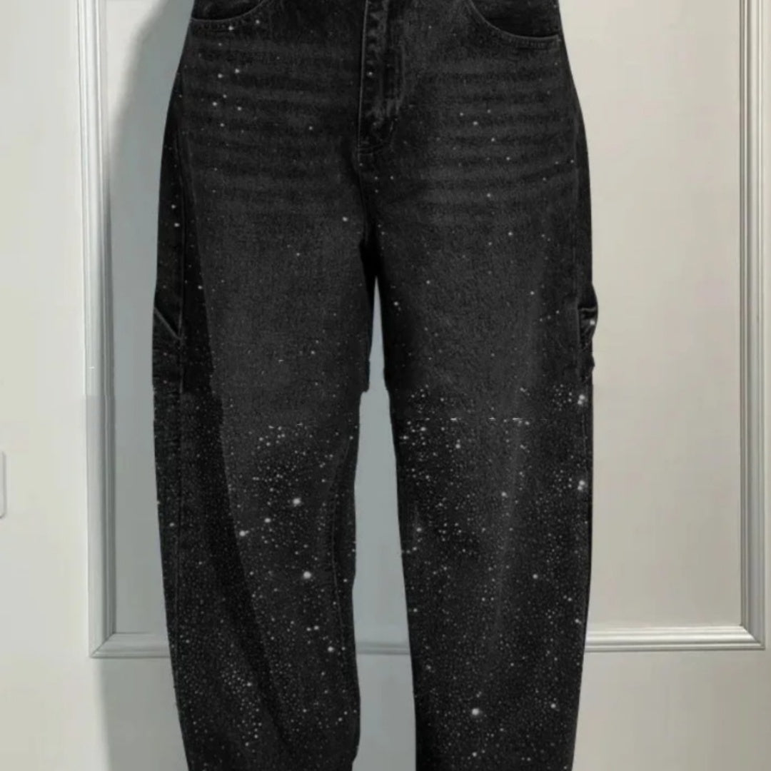 ✨ Shiny Straight Wide-Leg Jeans with Pockets – Trendy Street Style for Women