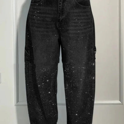 ✨ Shiny Straight Wide-Leg Jeans with Pockets – Trendy Street Style for Women