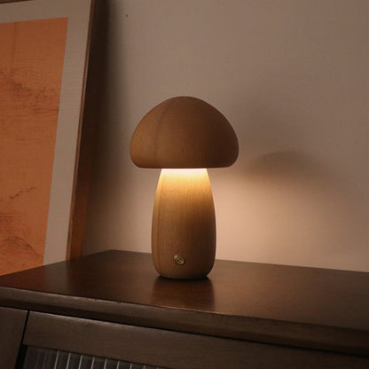 INS Wooden Mushroom LED Night Light – Touch-Controlled Bedside Lamp for Bedroom & Nursery