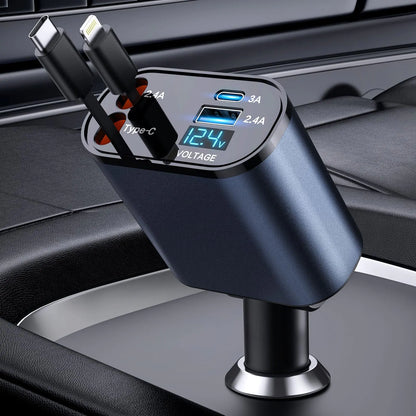 Grab&Go 66W 4-in-1 Retractable Car Charger