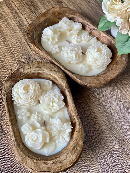 Floral Essence Wooden Bowl Candle