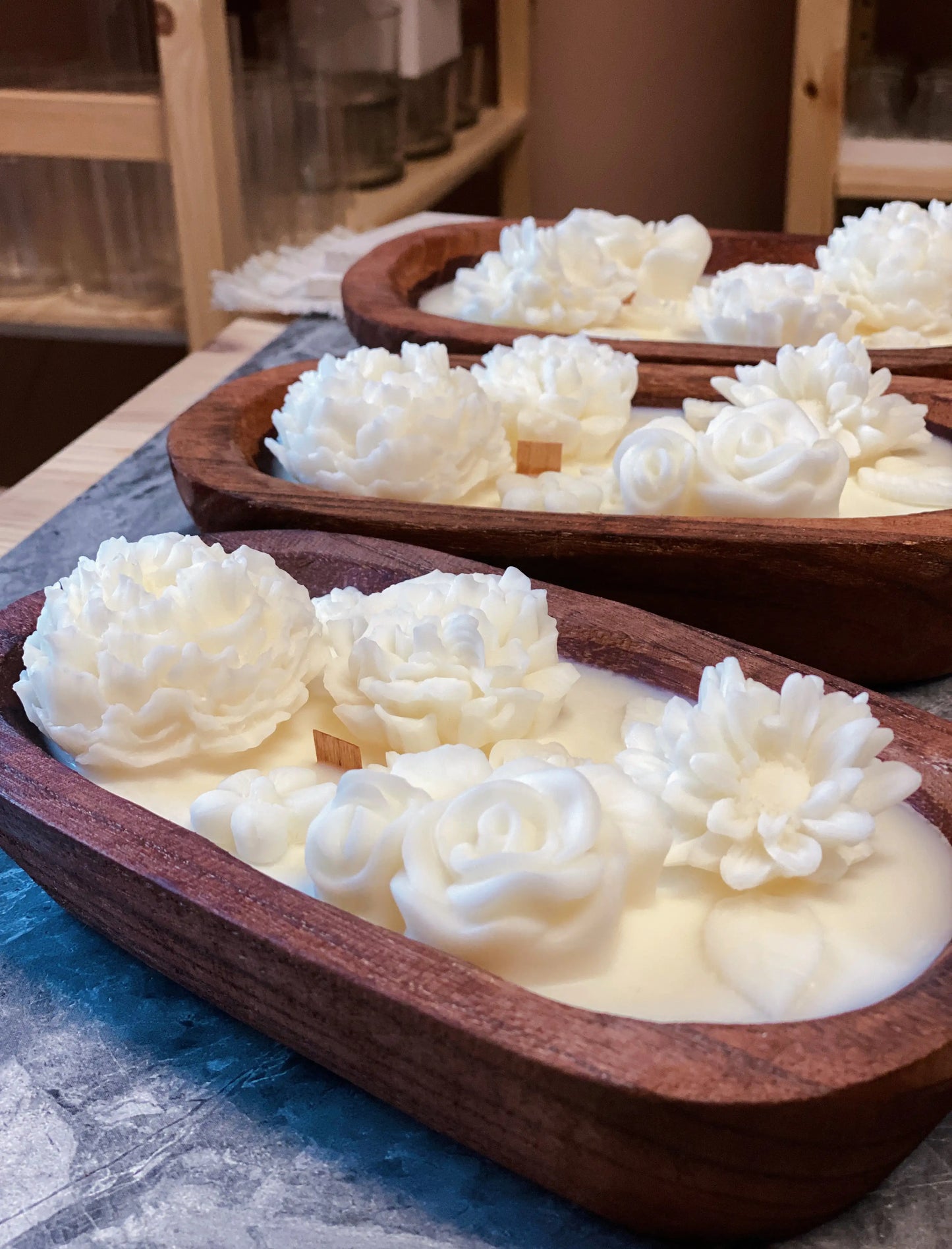 Floral Essence Wooden Bowl Candle