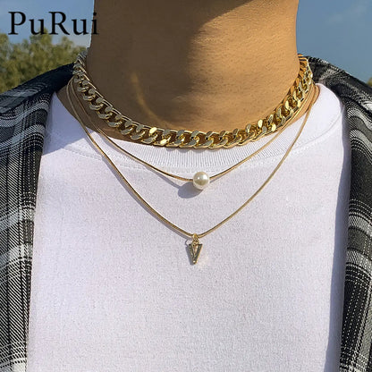 Modern Men's Pearl Triangle Necklace
