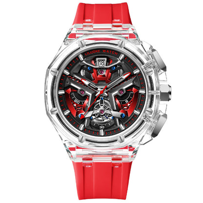 High-Grade Hollow Carved Luminous Quartz Watch – 3D Skeleton Design with Waterproof Feature
