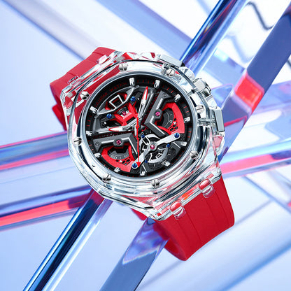 High-Grade Hollow Carved Luminous Quartz Watch – 3D Skeleton Design with Waterproof Feature