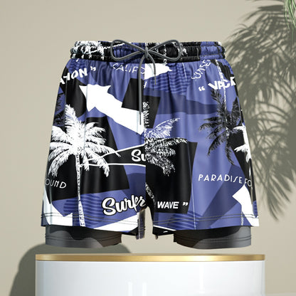 Men's 2-in-1 Quick-Dry Swim Trunks – Breathable Loose-Fit Beach Shorts with Inner Briefs