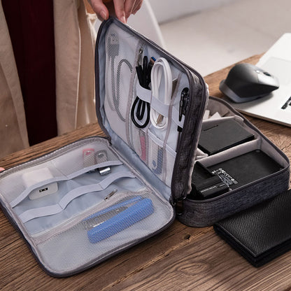 Waterproof Electronics Organizer Travel Case – Double-Layer Cable & Charger Storage Bag with Adjustable Dividers
