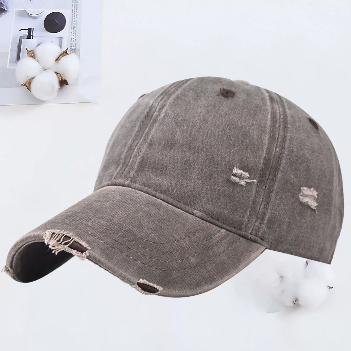 Outdoor Embroidered Washed Baseball Cap - Vintage Hole Design