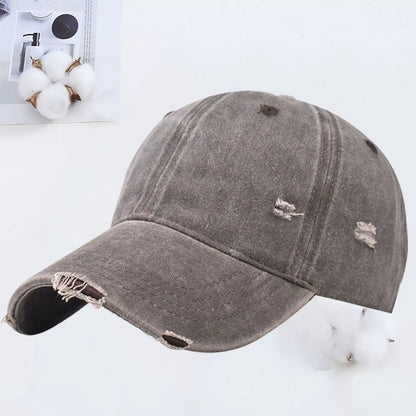 Outdoor Embroidered Washed Baseball Cap - Vintage Hole Design