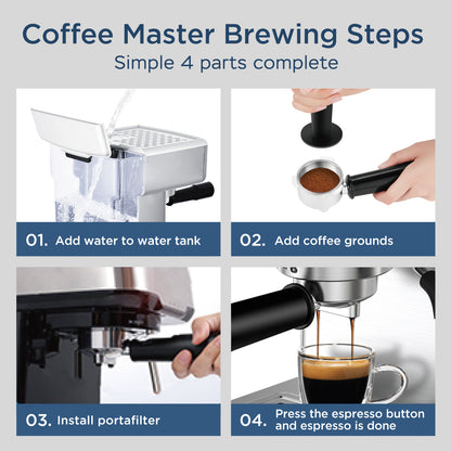 Geek Chef 20-Bar Espresso Machine – Stainless Steel Espresso Maker with Milk Frother & 1.8L Water Tank