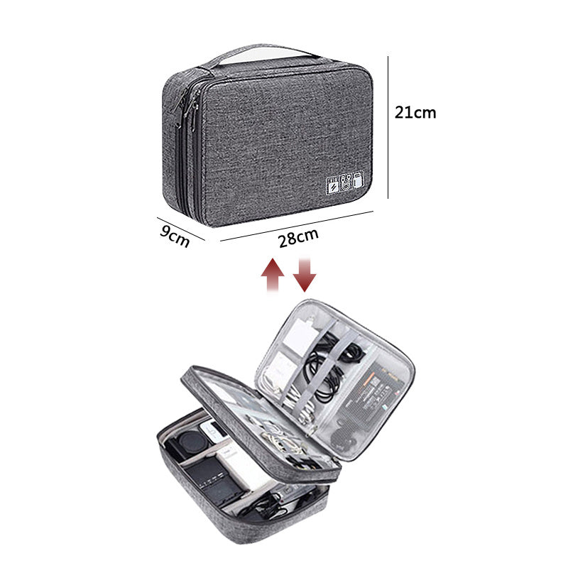 Waterproof Electronics Organizer Travel Case – Double-Layer Cable & Charger Storage Bag with Adjustable Dividers
