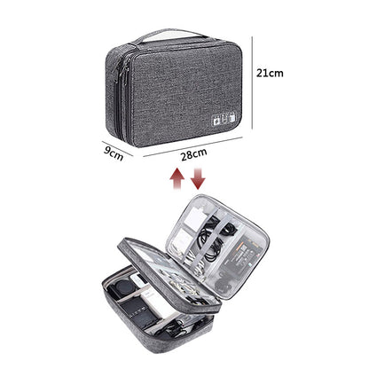 Waterproof Electronics Organizer Travel Case – Double-Layer Cable & Charger Storage Bag with Adjustable Dividers