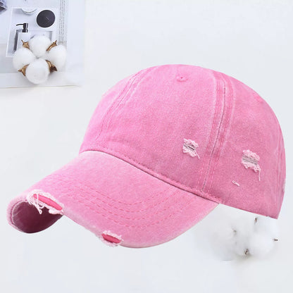 Outdoor Embroidered Washed Baseball Cap - Vintage Hole Design