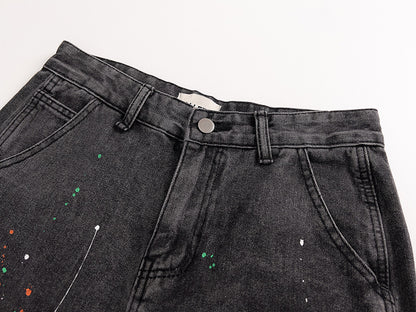 Men’s Stretch Straight-Leg Jeans – Ink Splash Street Style Denim