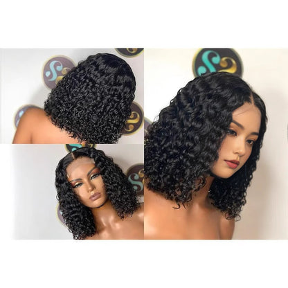 Frontal Human Hair Water Wave Bob Wig - Natural Look & Double Suction Design