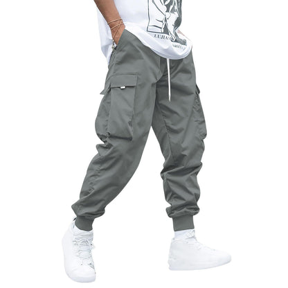 Men's Multi-Pocket Cargo Pants Casual Hip-Hop Drawstring Trousers for Outdoor & Streetwear